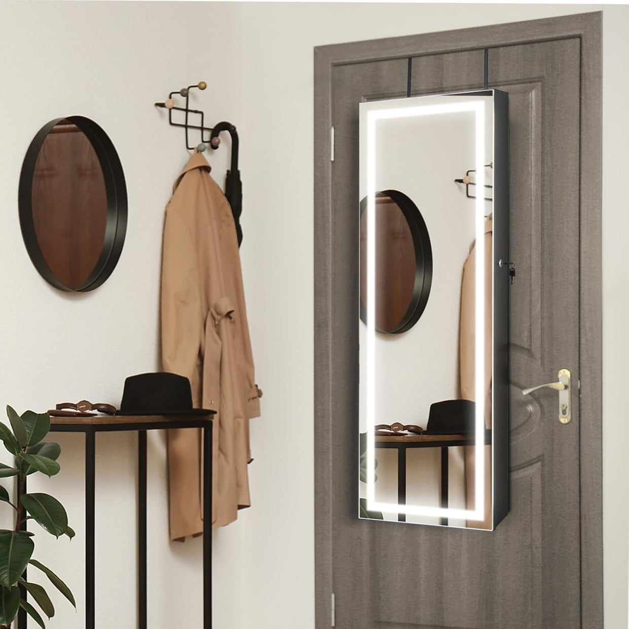 LED Lighted Jewelry Cabinet Wall Mounted Door Hanging Lockable Mirror - Kwikley