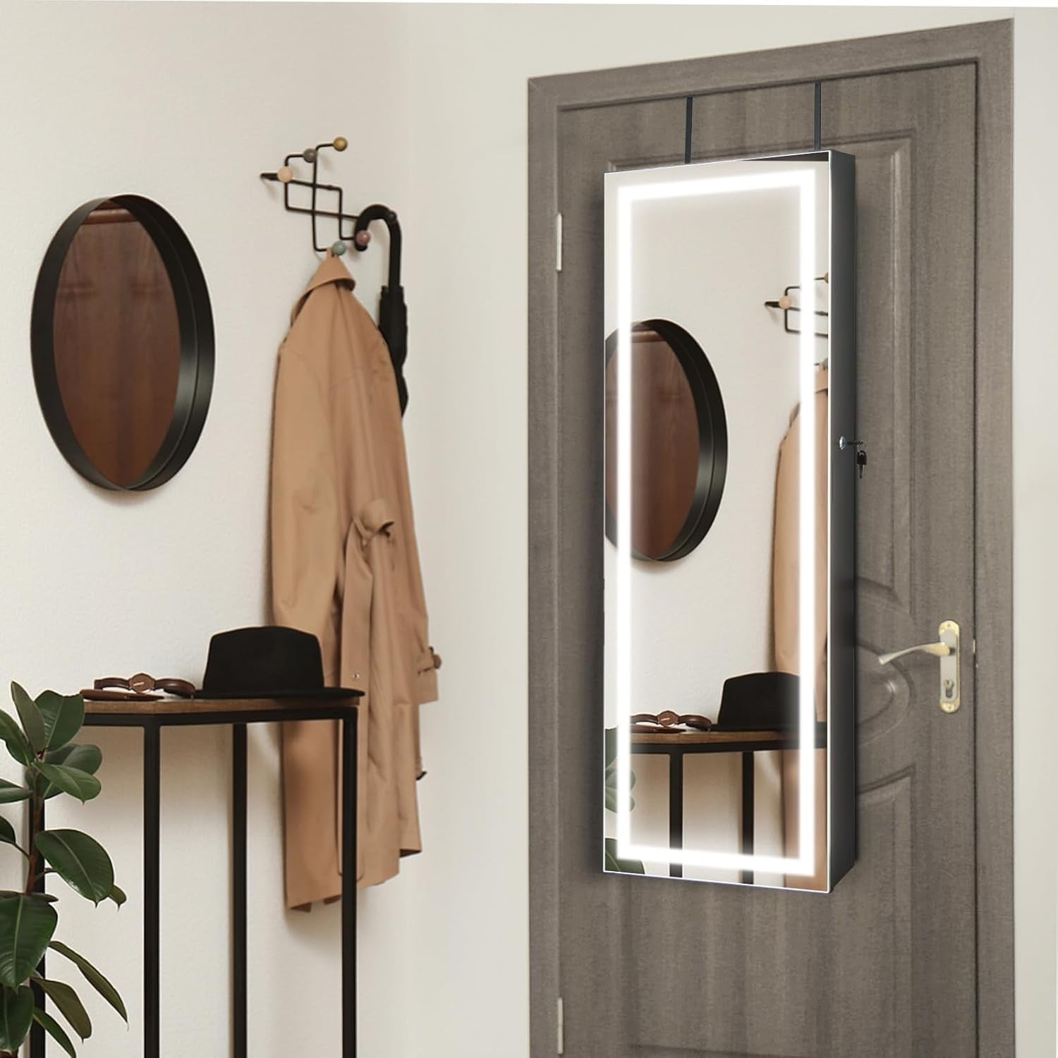 LED Lighted Jewelry Cabinet Wall Mounted Door Hanging Lockable Mirror - Kwikley