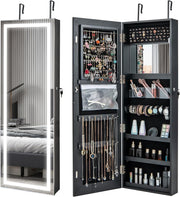 LED Lighted Jewelry Cabinet Wall Mounted Door Hanging Lockable Mirror - Kwikley
