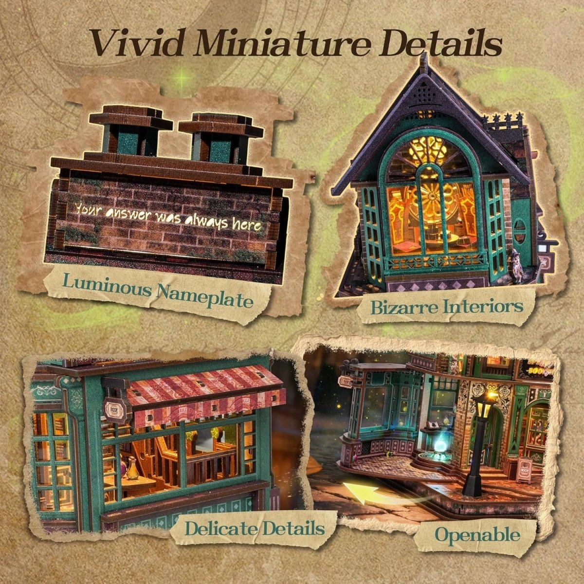 LED Magic Bookstore Book Nook Kit 3D Wooden Puzzle Fantasy Decor - Kwikley