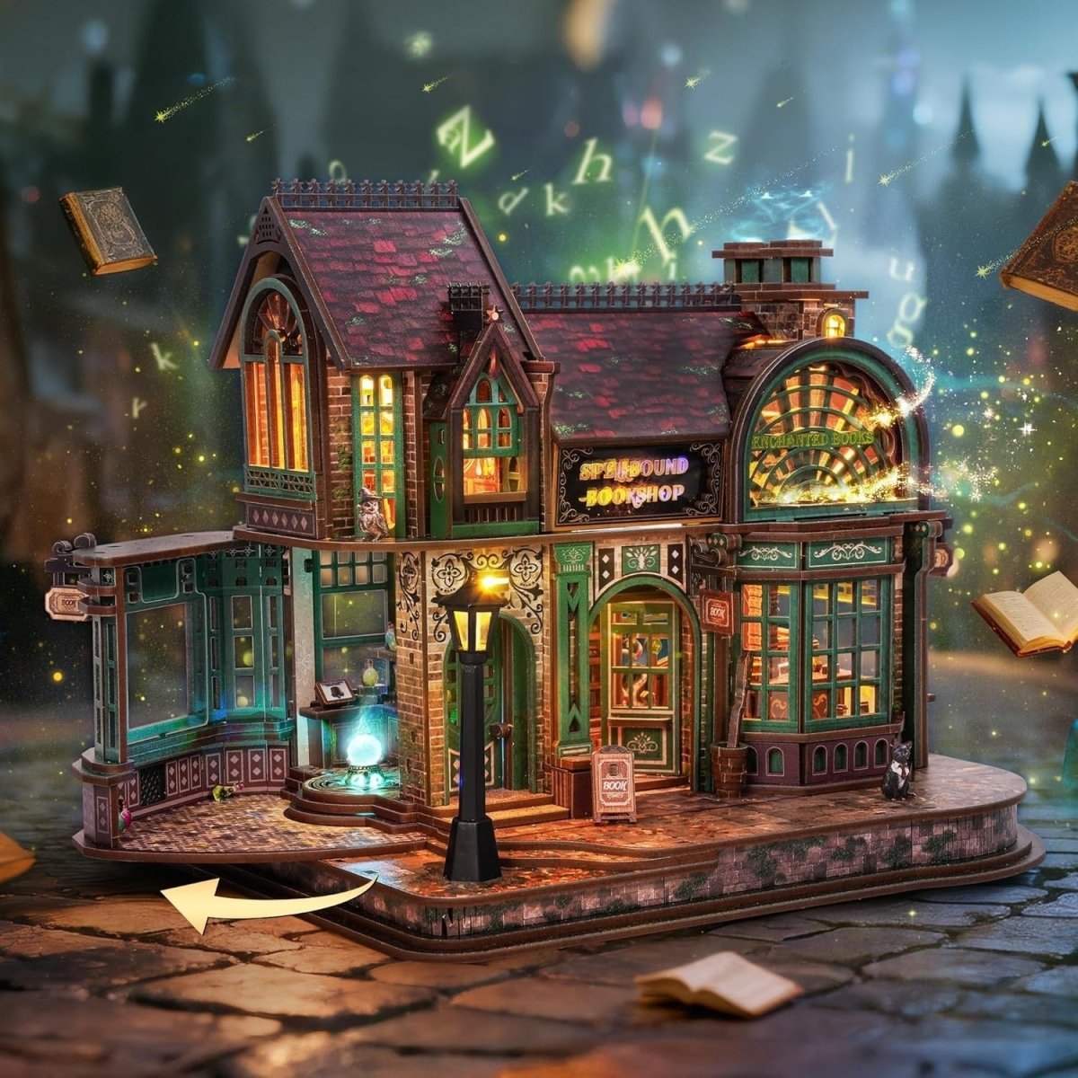 LED Magic Bookstore Book Nook Kit 3D Wooden Puzzle Fantasy Decor - Kwikley