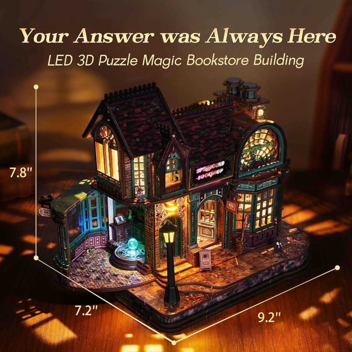 LED Magic Bookstore Book Nook Kit 3D Wooden Puzzle Fantasy Decor - Kwikley