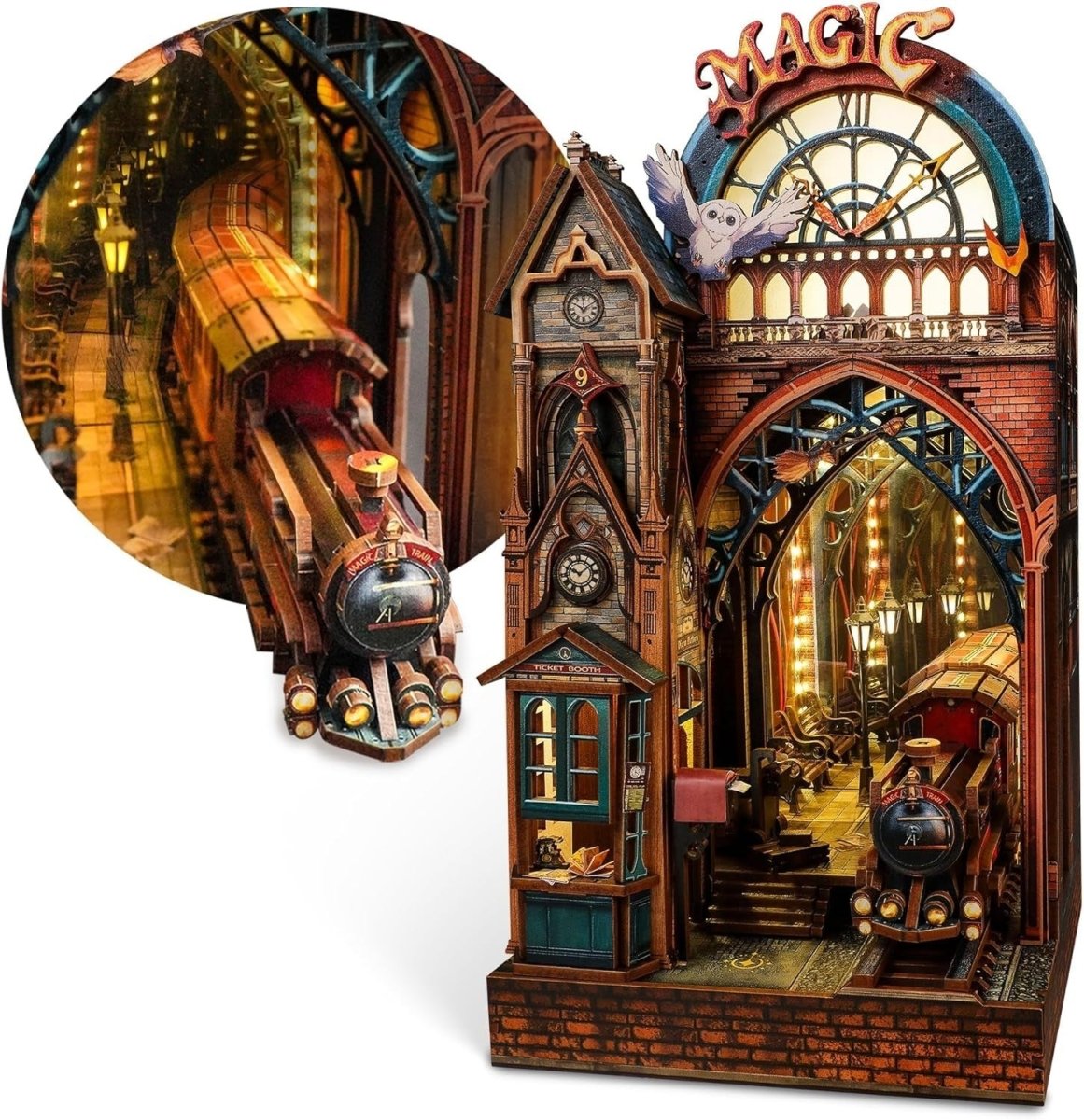 LED Magic Station Book Nook Kit 3D Wooden Puzzle Bookshelf Decor - Kwikley