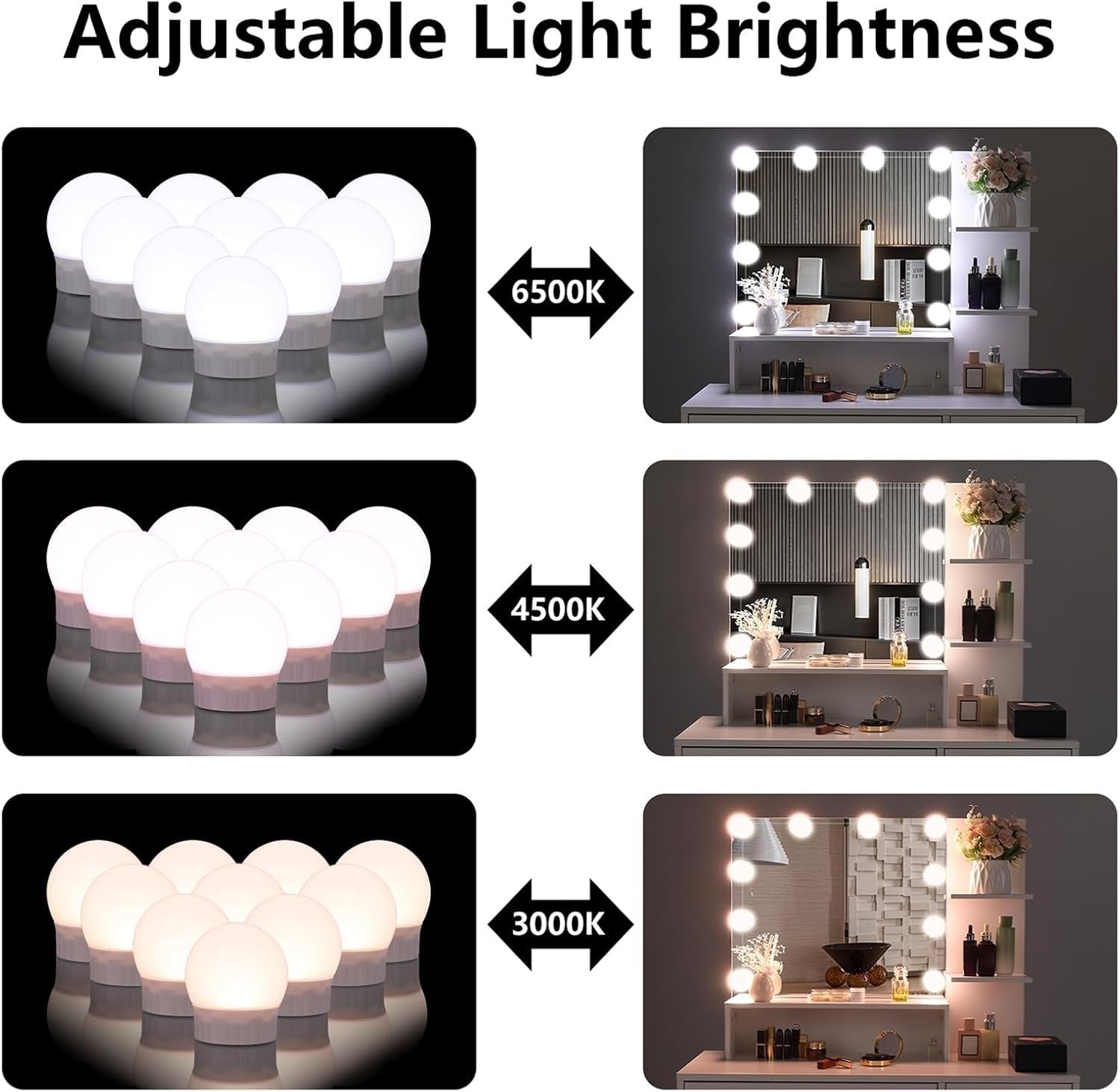 LED Makeup Vanity Dressing Table Set with Lighted Mirror Drawer Shelves White Mo - Kwikley