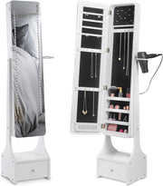 LED Mirror Jewellery Cabinet White Full Length Standing Armoire Storage - Kwikley