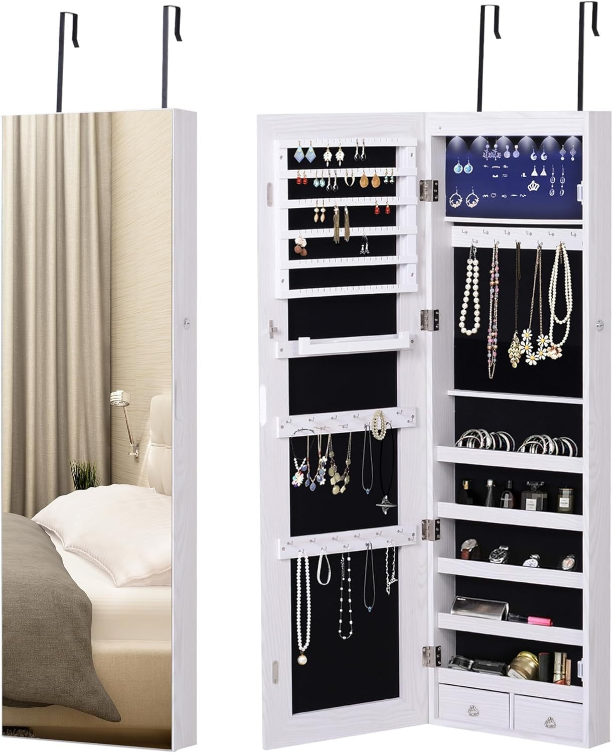 LED Mirror Jewelry Cabinet Wall Mounted Lockable Storage Organizer - Kwikley