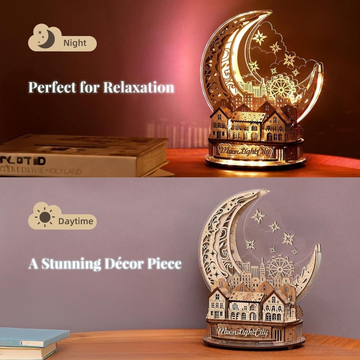 LED Moon City 3D Wooden Puzzle DIY Night Light Fantasy Home Decor - Kwikley
