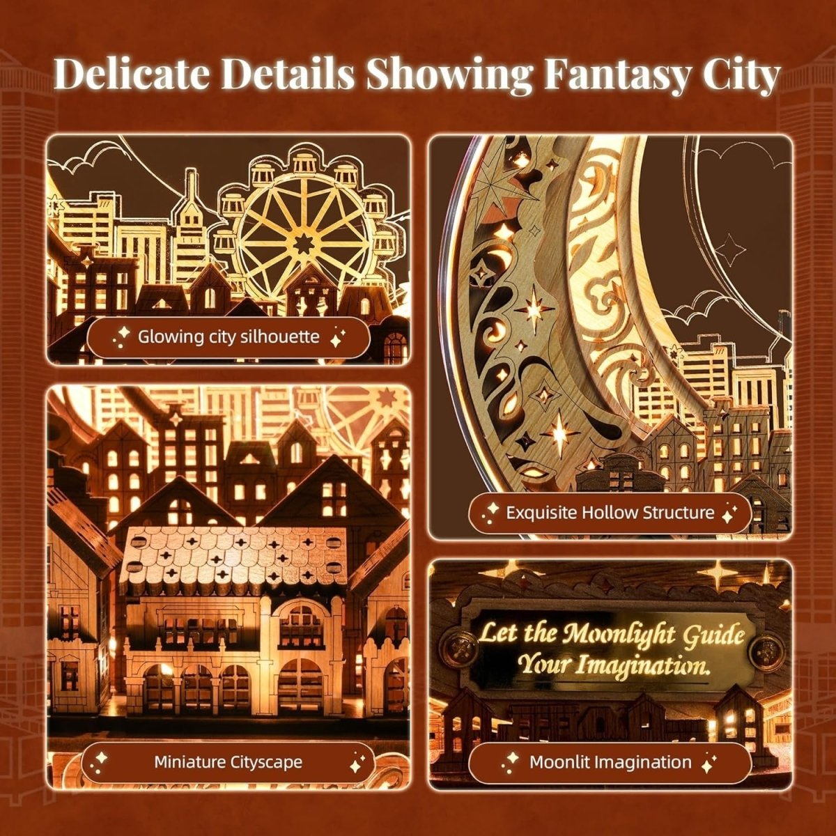 LED Moon City 3D Wooden Puzzle DIY Night Light Fantasy Home Decor - Kwikley