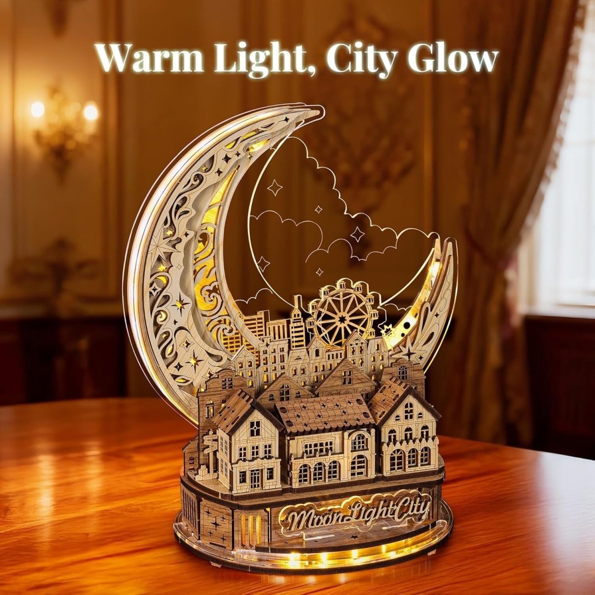 LED Moon City 3D Wooden Puzzle DIY Night Light Fantasy Home Decor - Kwikley