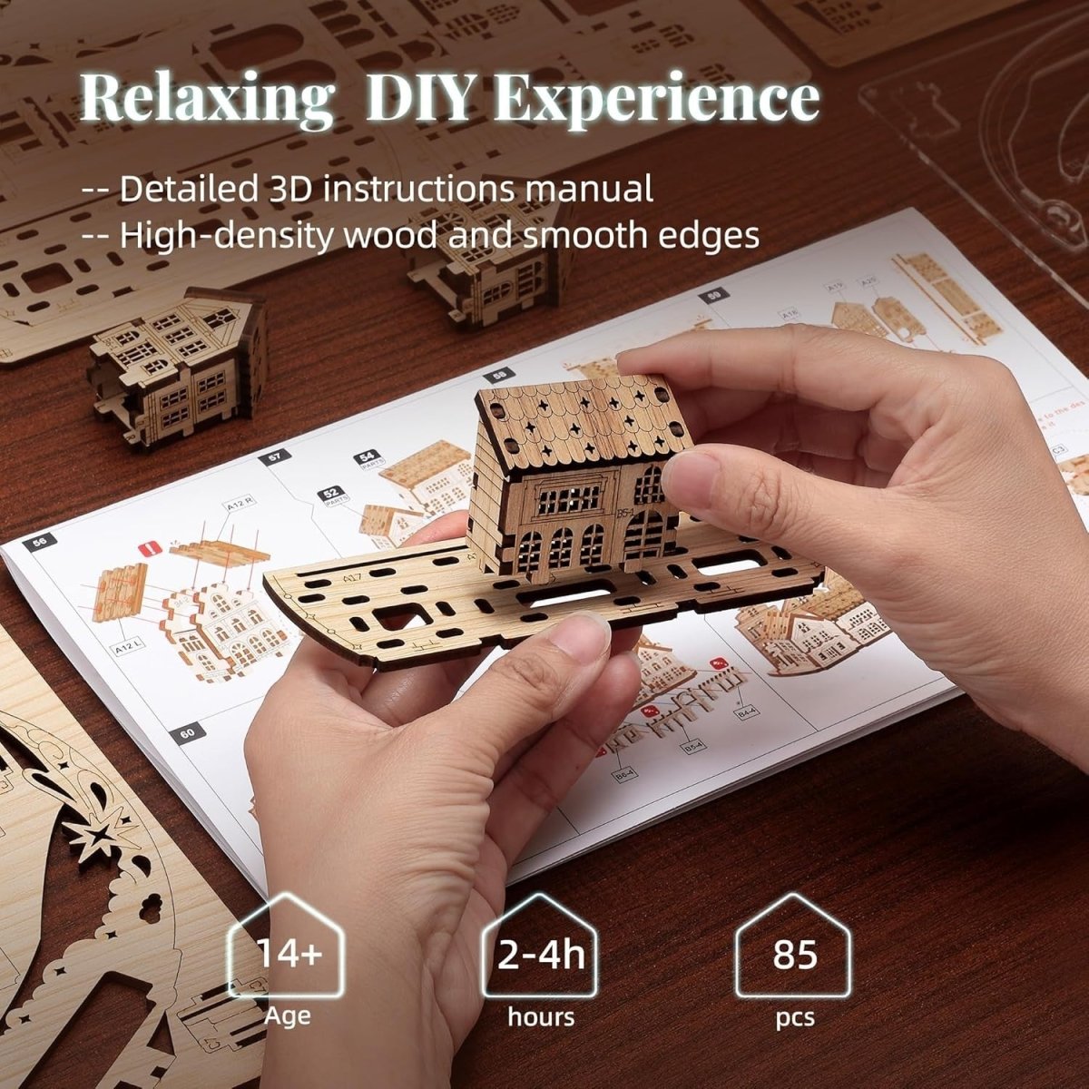 LED Moon City 3D Wooden Puzzle DIY Night Light Fantasy Home Decor - Kwikley
