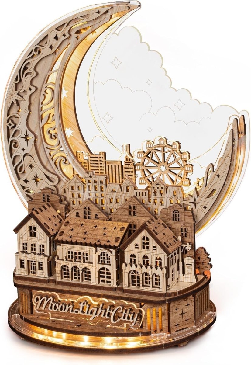 LED Moon City 3D Wooden Puzzle DIY Night Light Fantasy Home Decor - Kwikley