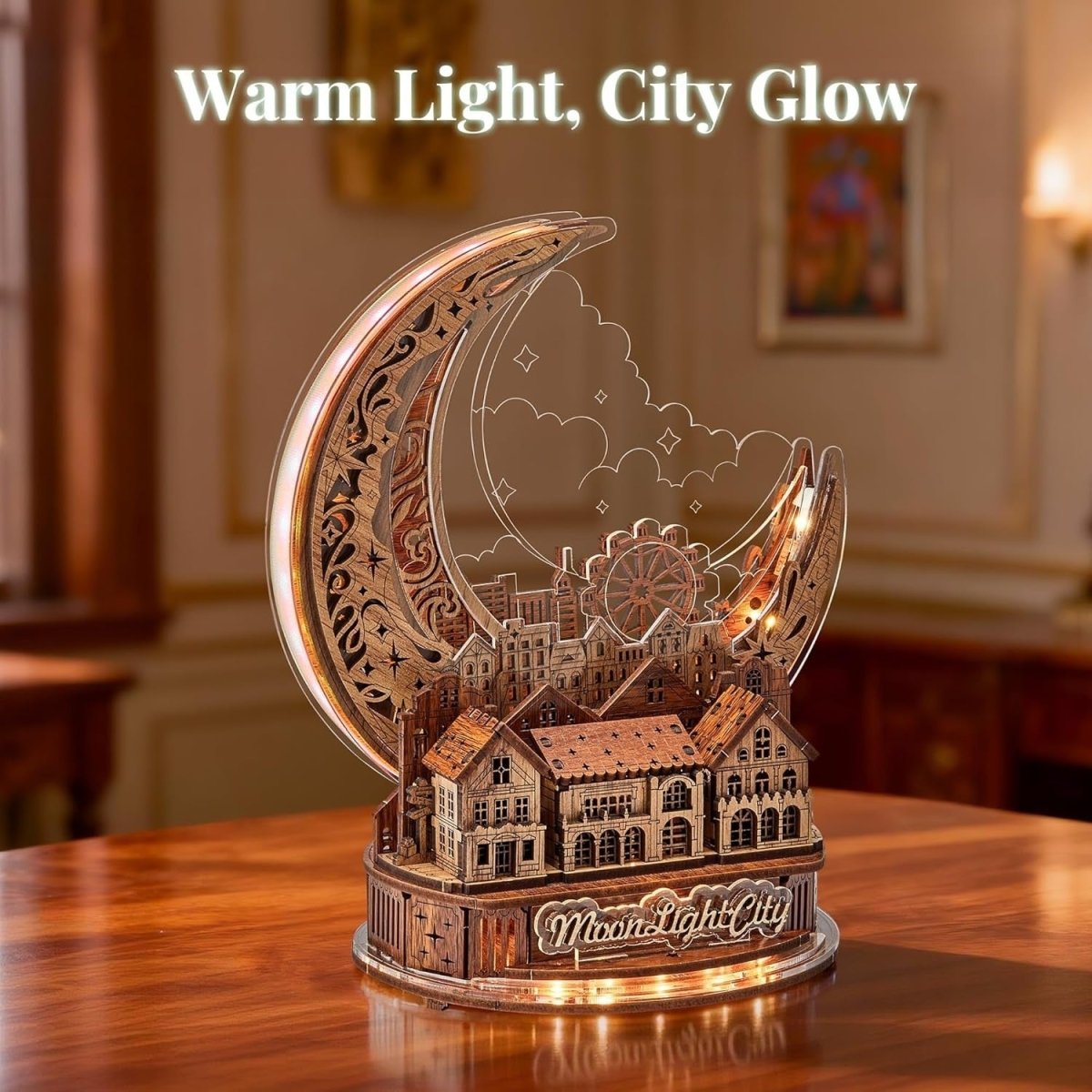 LED Moon City 3D Wooden Puzzle DIY Night Light Home Decor Gift - Kwikley