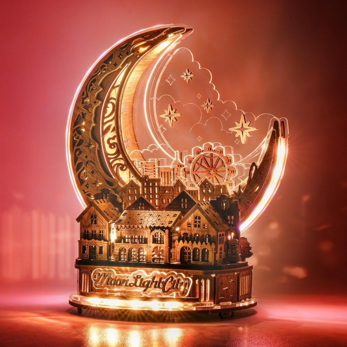 LED Moon City 3D Wooden Puzzle DIY Night Light Home Decor Gift - Kwikley