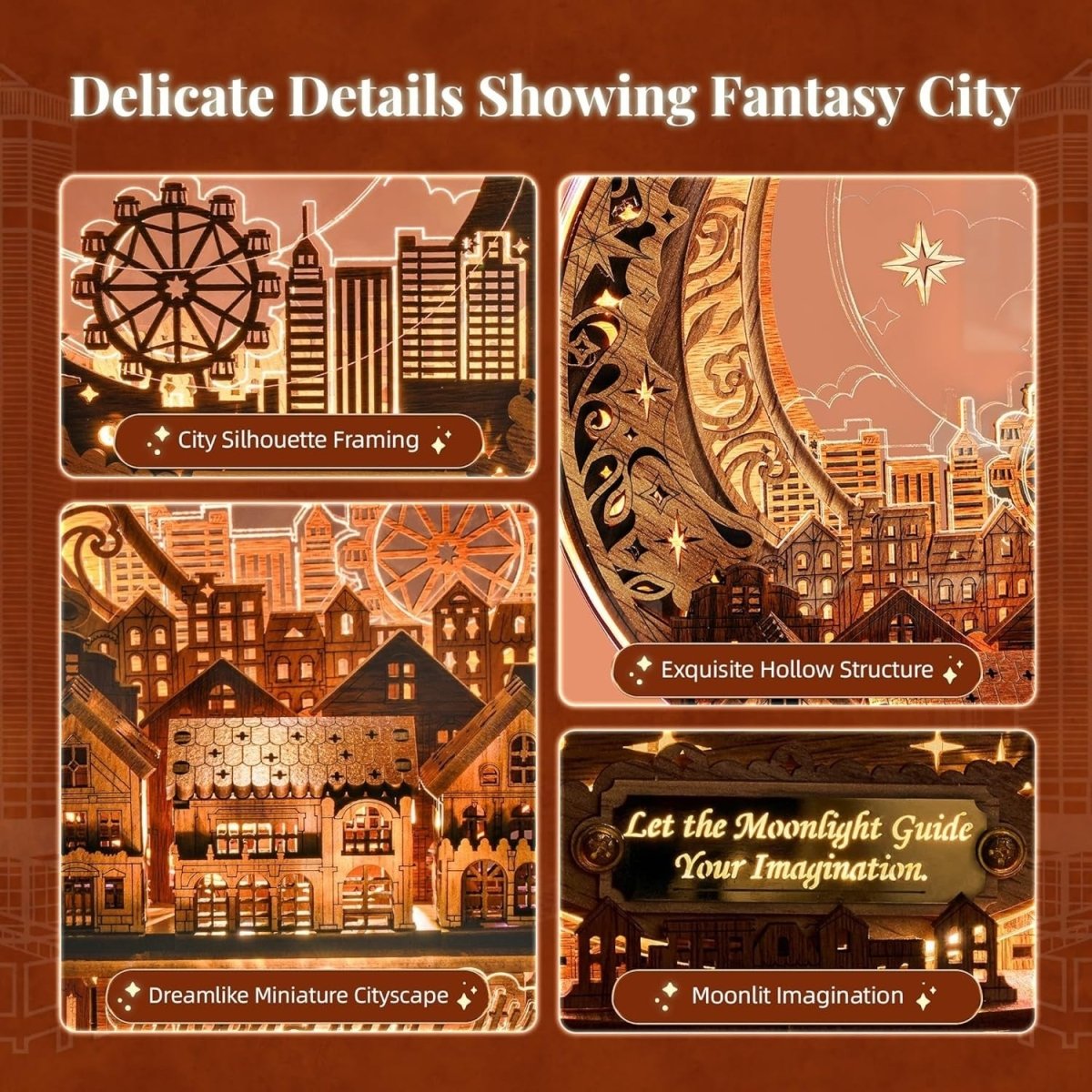 LED Moon City 3D Wooden Puzzle DIY Night Light Home Decor Gift - Kwikley