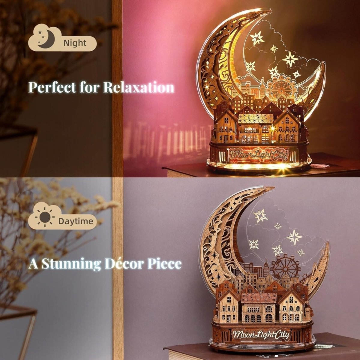 LED Moon City 3D Wooden Puzzle DIY Night Light Home Decor Gift - Kwikley
