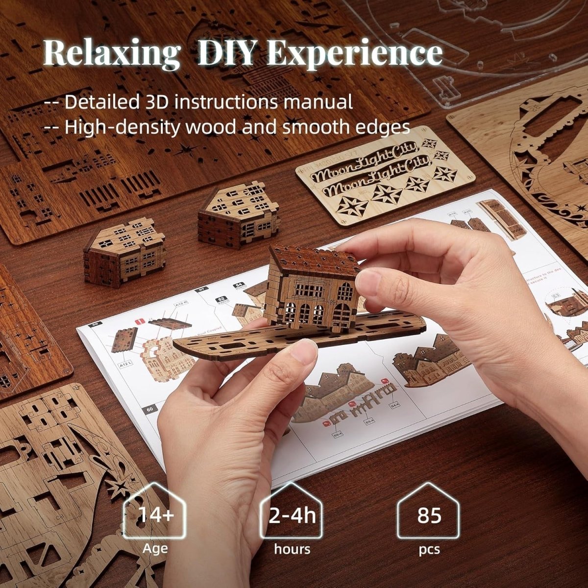 LED Moon City 3D Wooden Puzzle DIY Night Light Home Decor Gift - Kwikley