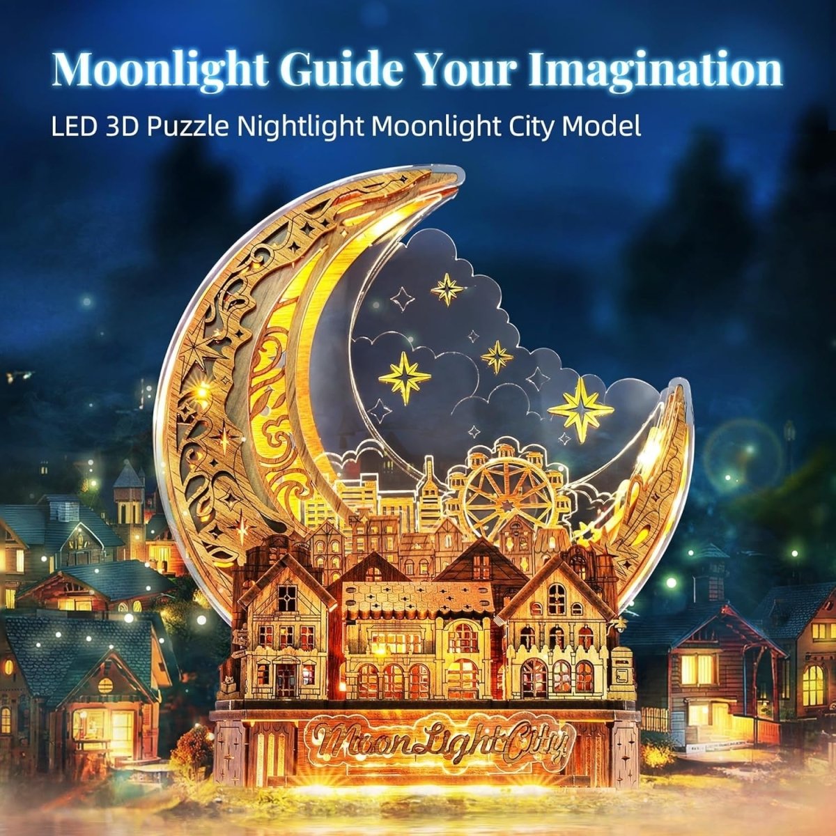 LED Moon City 3D Wooden Puzzle DIY Night Light Home Decor Gift - Kwikley