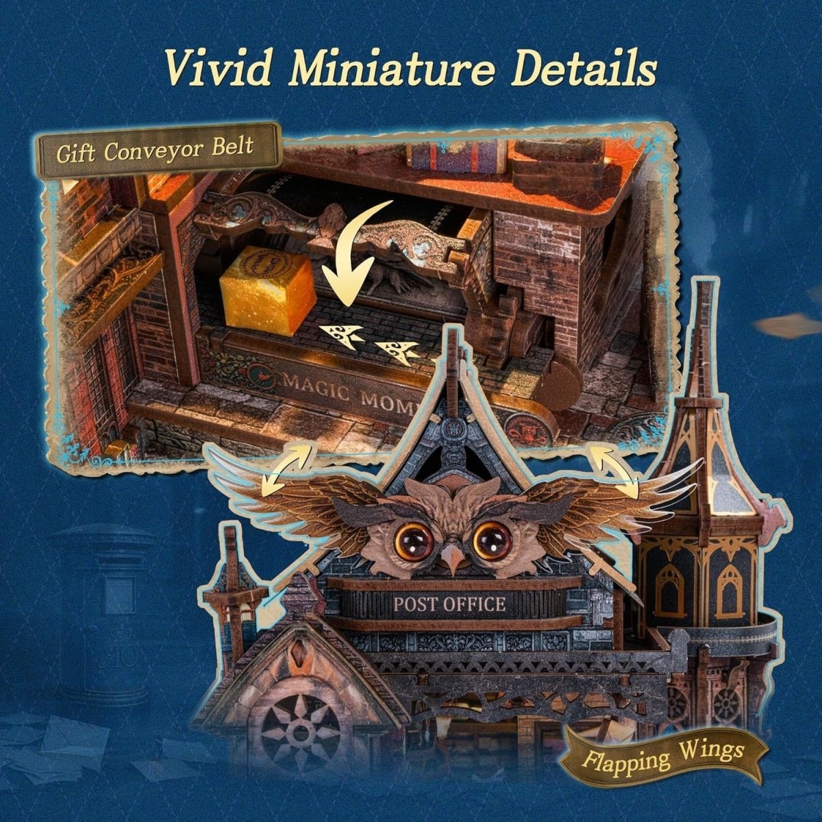 LED Owl Post Office 3D Wooden Puzzle Music Mechanical Model Kit DIY - Kwikley