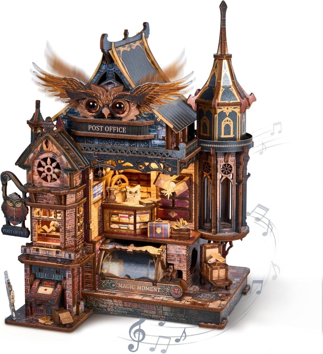 LED Owl Post Office 3D Wooden Puzzle Music Mechanical Model Kit DIY - Kwikley