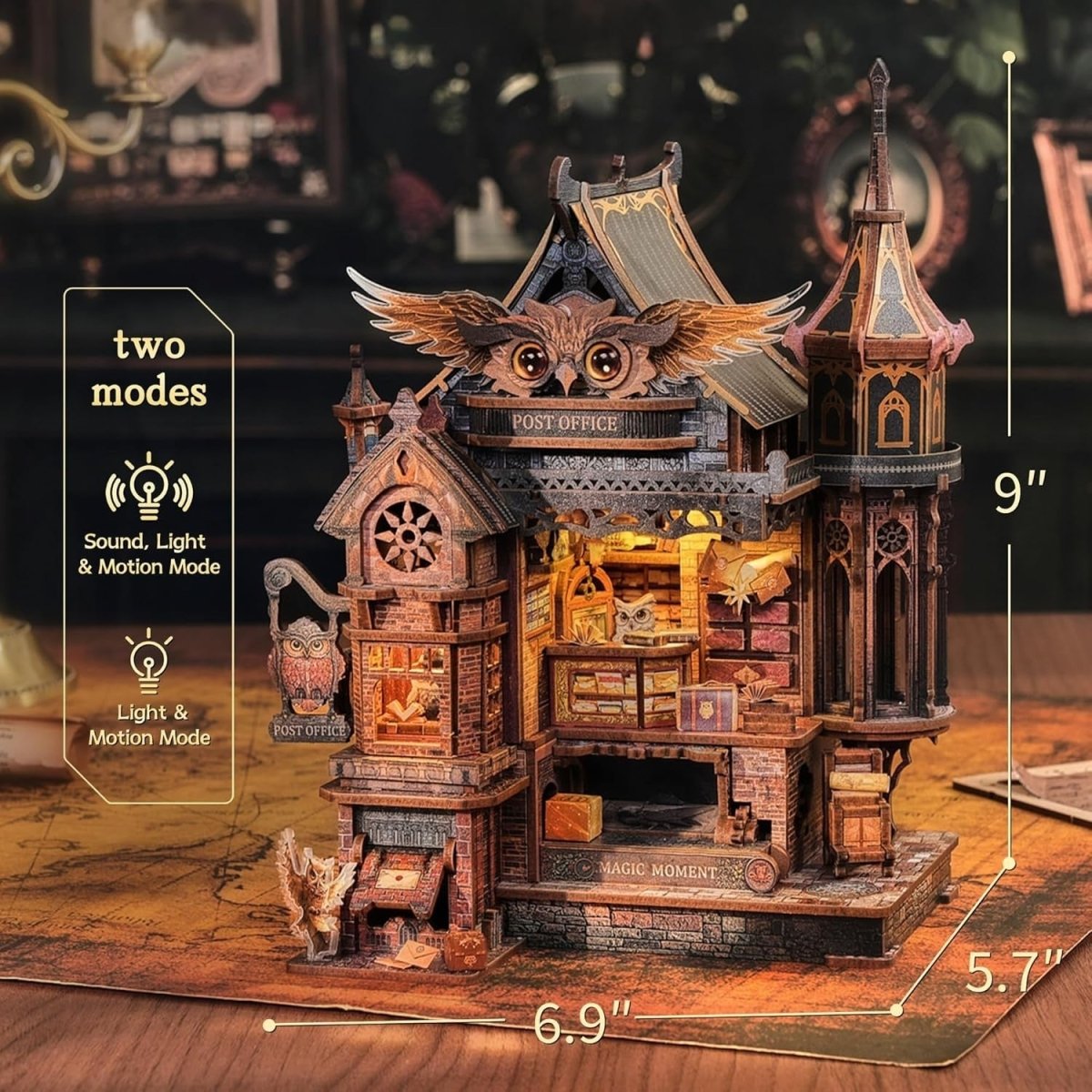 LED Owl Post Office 3D Wooden Puzzle Music Mechanical Model Kit DIY - Kwikley