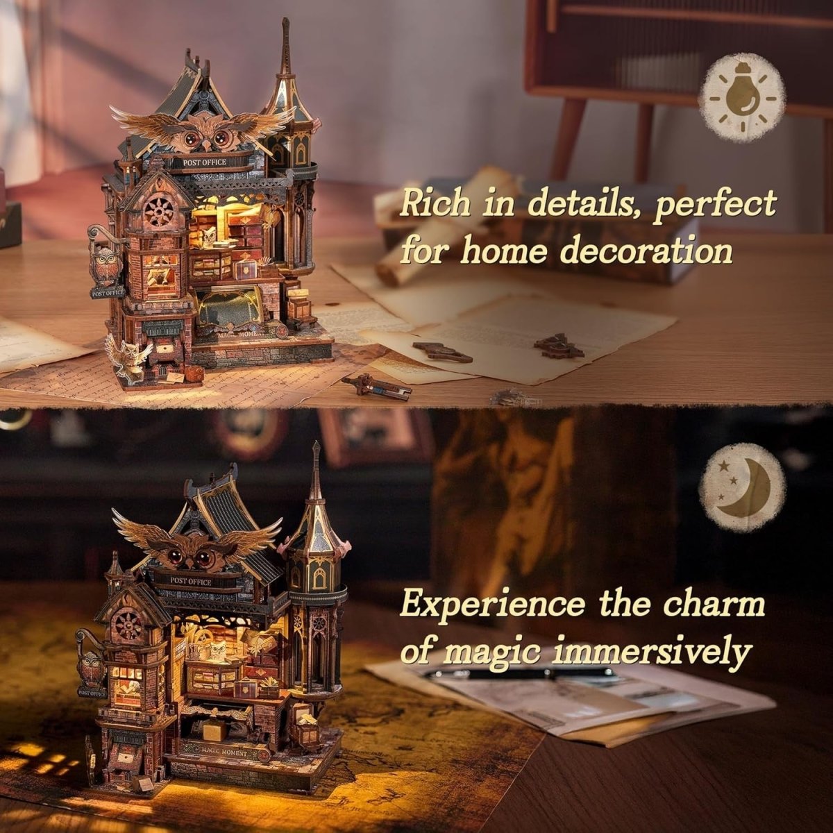 LED Owl Post Office 3D Wooden Puzzle Music Mechanical Model Kit DIY - Kwikley