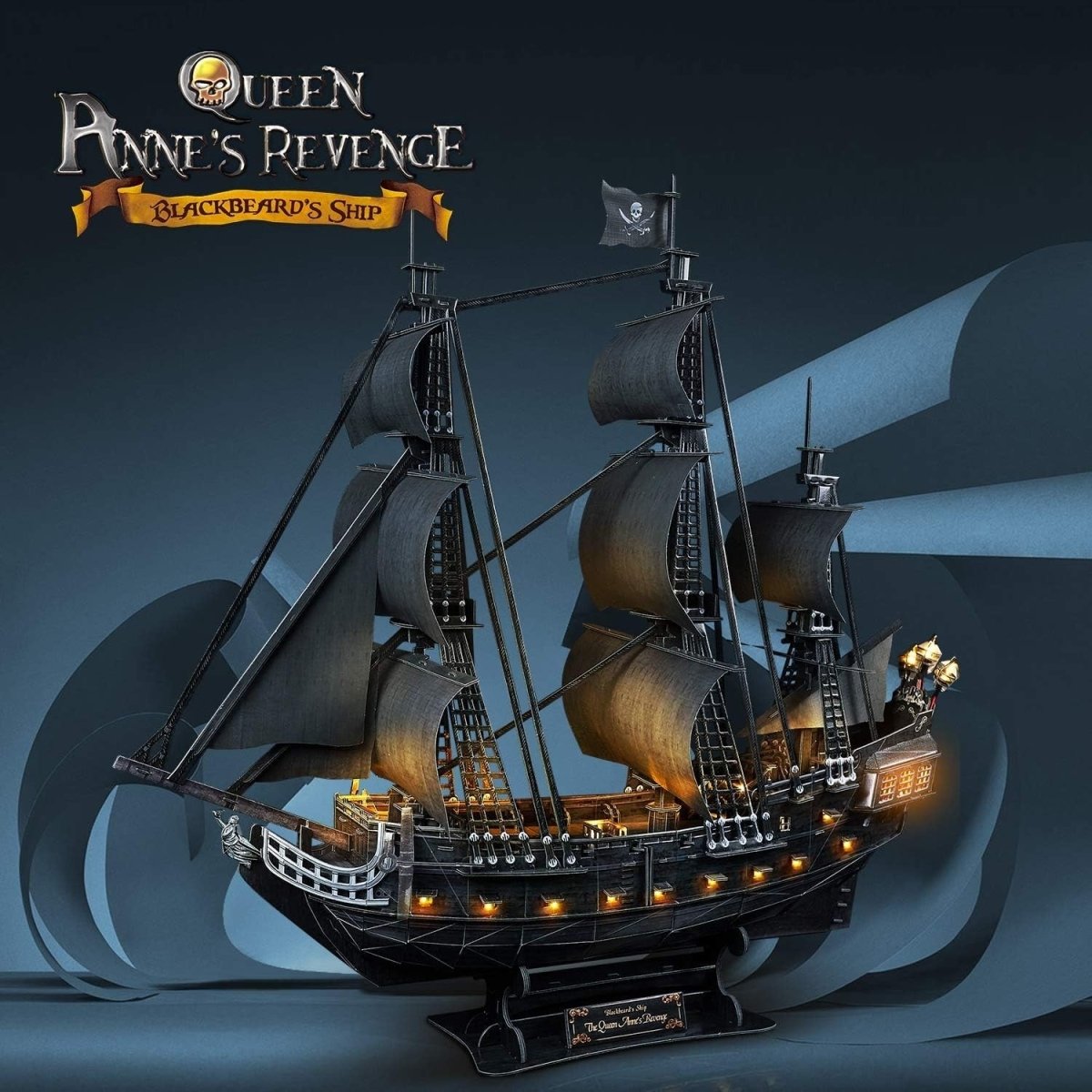 LED Pirate Ship 3D Puzzle 340 Piece Queen Annes Revenge Model Kit - Kwikley