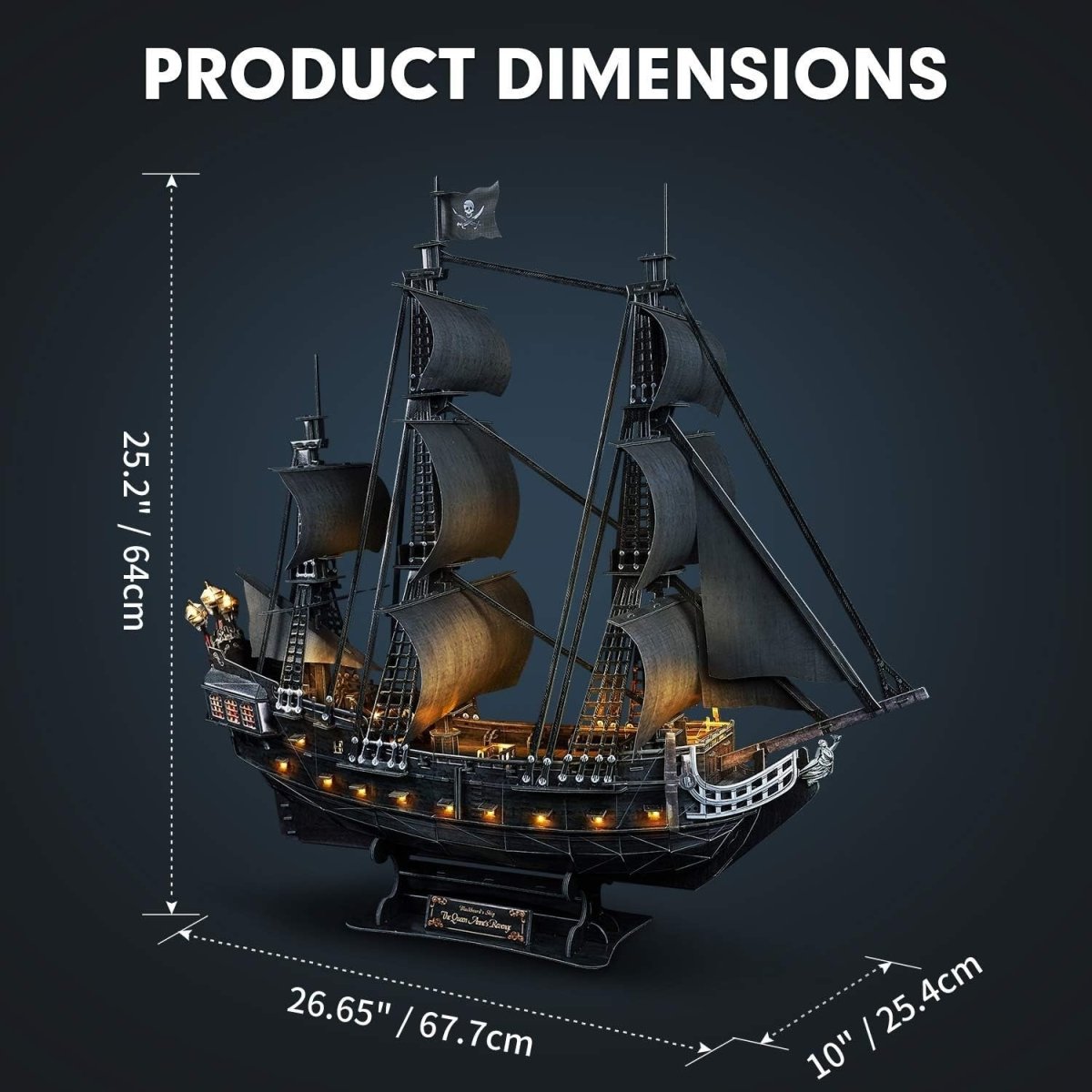 LED Pirate Ship 3D Puzzle 340 Piece Queen Annes Revenge Model Kit - Kwikley