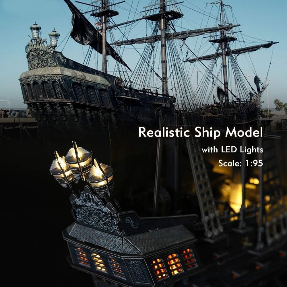 LED Pirate Ship 3D Puzzle 340 Piece Queen Annes Revenge Model Kit - Kwikley