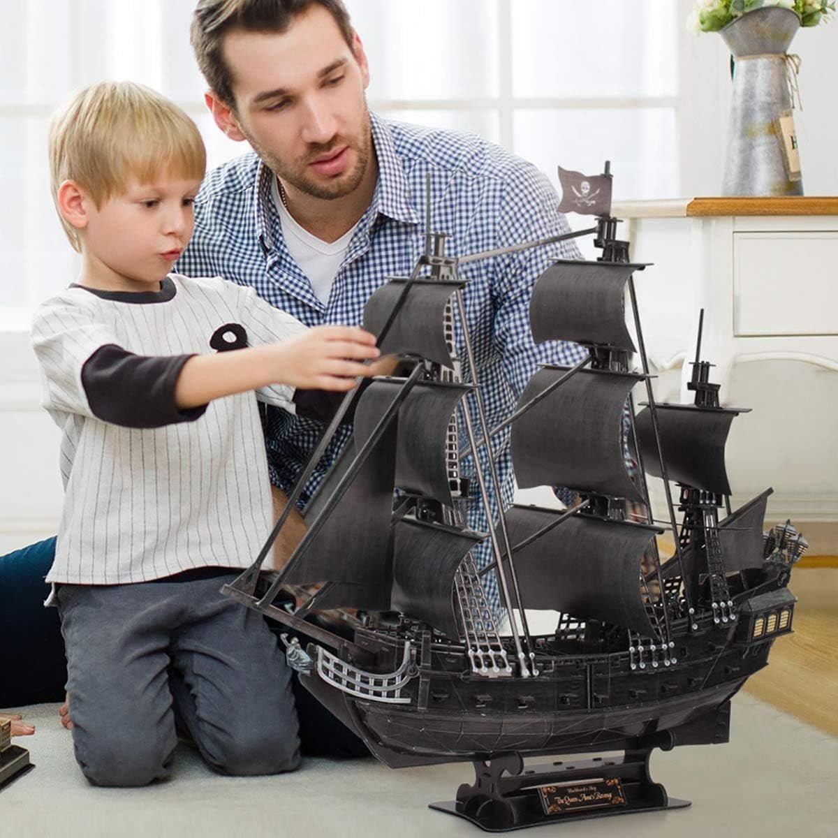 LED Pirate Ship 3D Puzzle 340 Piece Queen Annes Revenge Model Kit - Kwikley