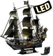 LED Queen Annes Revenge Pirate Ship 3D Puzzle 340 Piece Model Kit - Kwikley