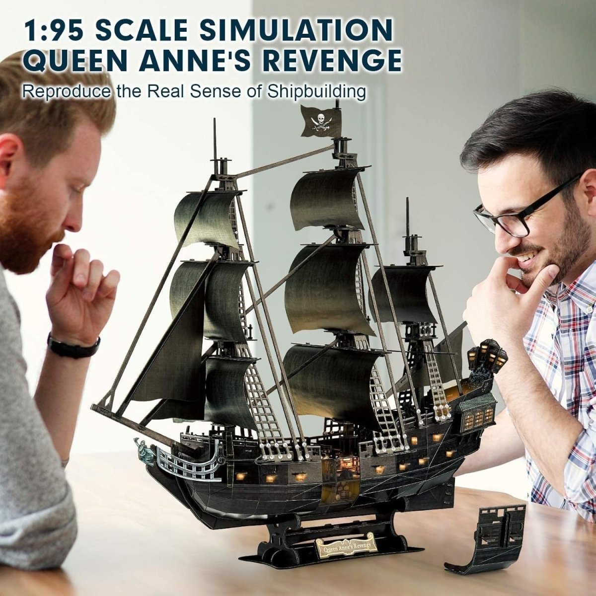LED Queen Annes Revenge Pirate Ship 3D Puzzle 340 Piece Model Kit - Kwikley