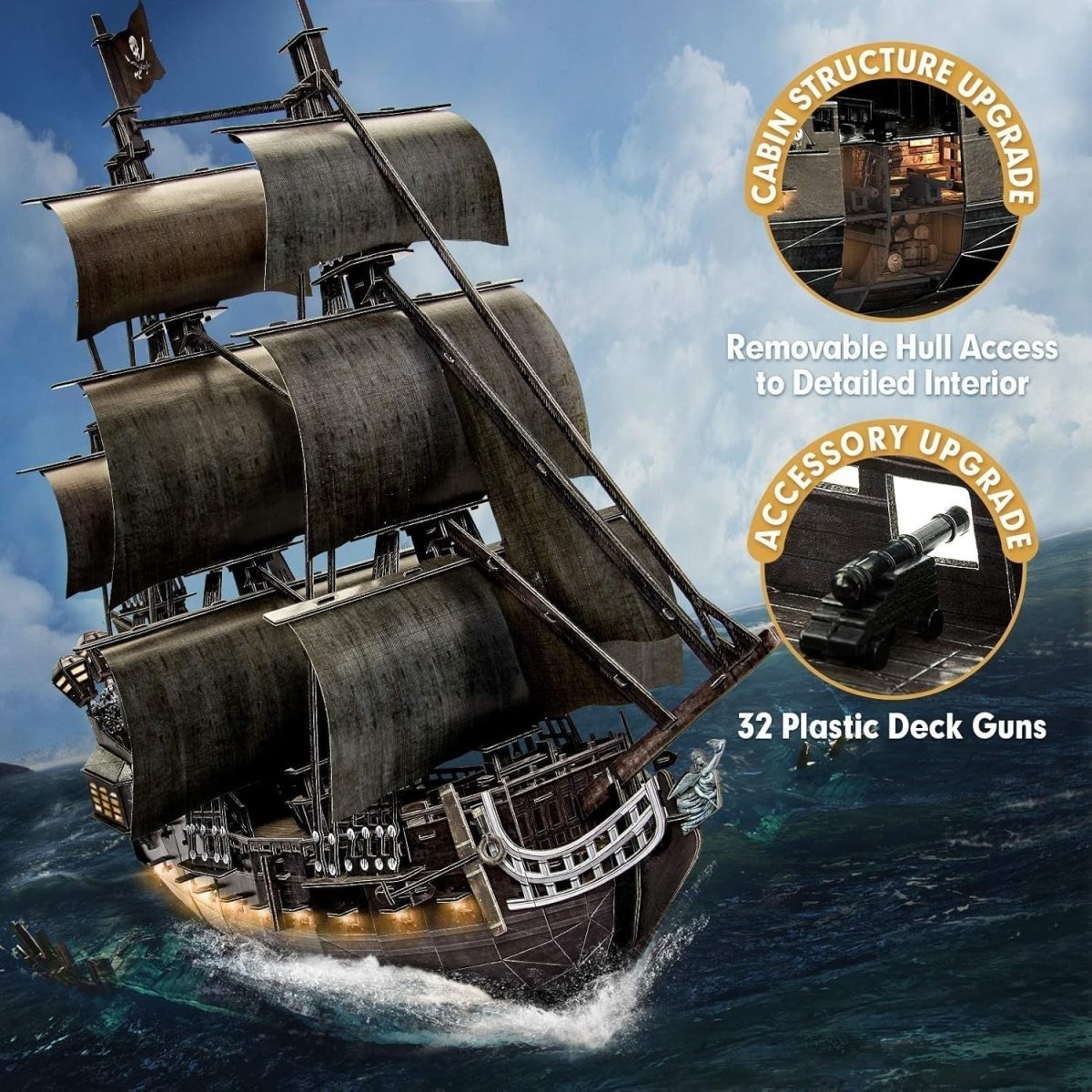 LED Queen Annes Revenge Pirate Ship 3D Puzzle 340 Piece Model Kit - Kwikley