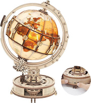 LED Rotating Globe 3D Wooden Puzzle Mechanical Model Kit DIY Gift - Kwikley
