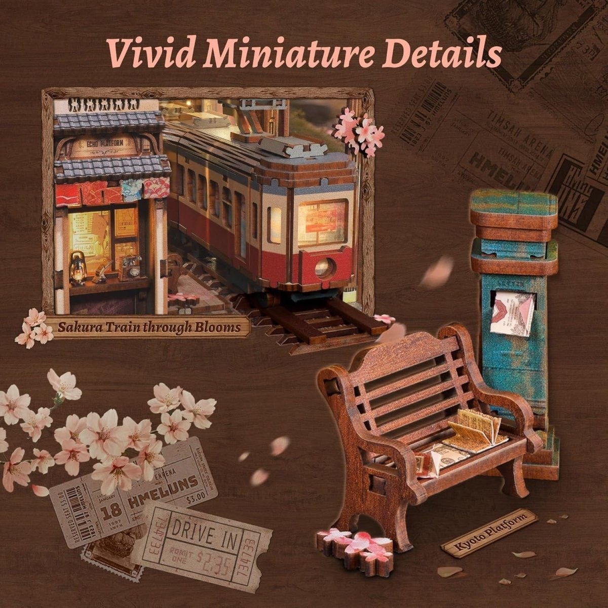 LED Sakura Train Book Nook Kit 3D Wooden Puzzle Infinity Mirror - Kwikley