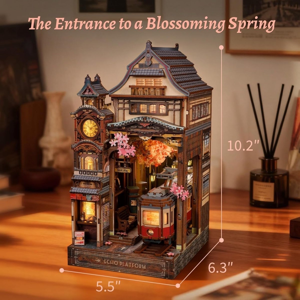 LED Sakura Train Book Nook Kit 3D Wooden Puzzle Infinity Mirror - Kwikley