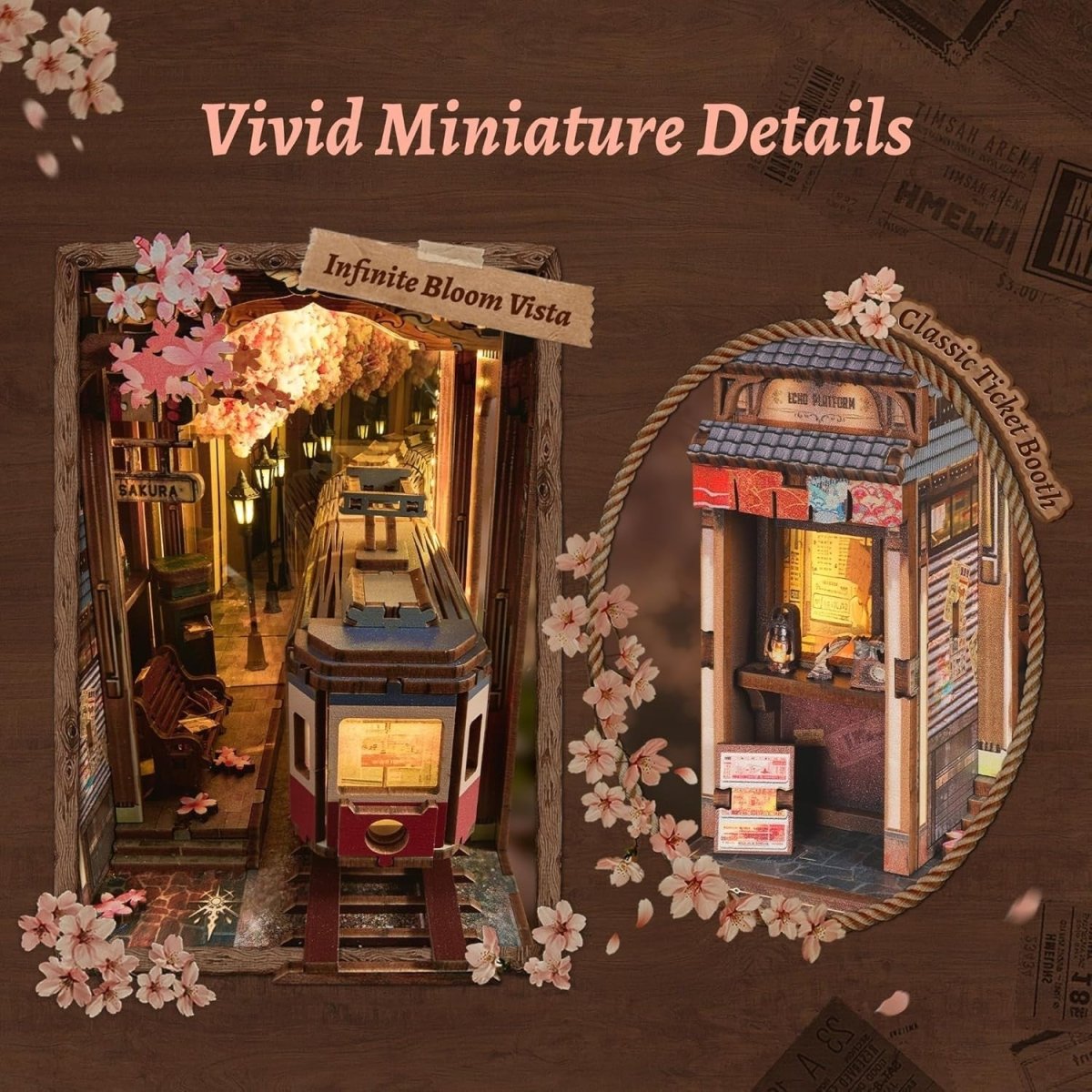 LED Sakura Train Book Nook Kit 3D Wooden Puzzle Infinity Mirror - Kwikley