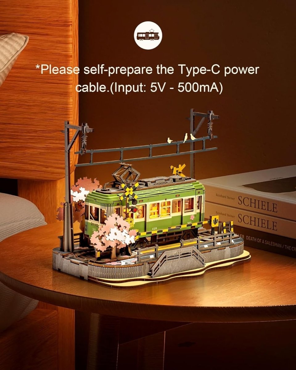 LED Sakura Tram 3D Wooden Puzzle Model Kit DIY Home Decor Gift - Kwikley