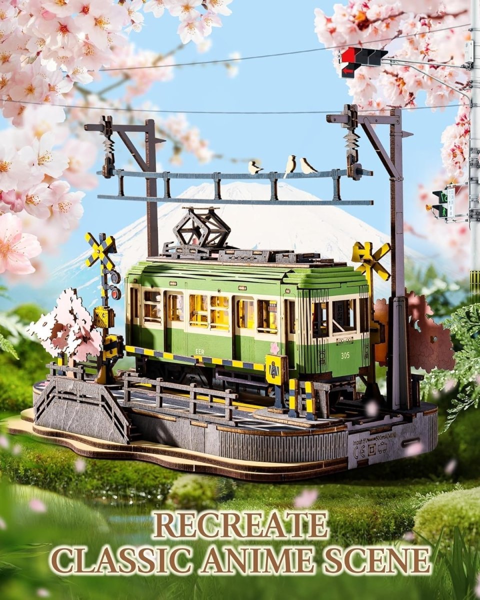 LED Sakura Tram 3D Wooden Puzzle Model Kit DIY Home Decor Gift - Kwikley