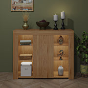 LED Sideboard Cabinet Storage Unit Glass Shelves Modern Display Cupboard - Kwikley