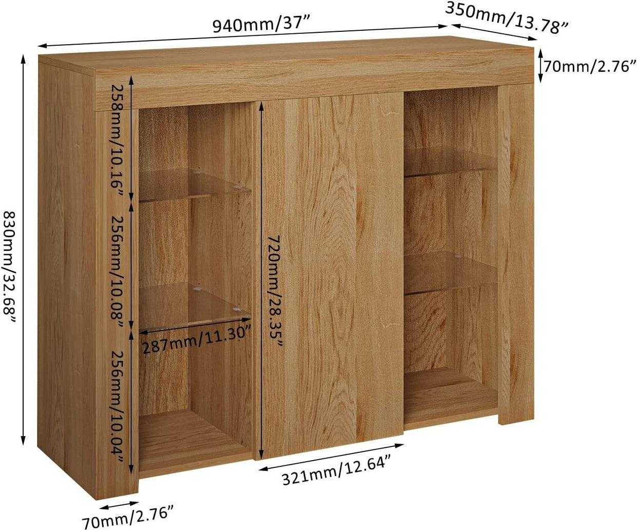 LED Sideboard Cabinet Storage Unit Glass Shelves Modern Display Cupboard - Kwikley