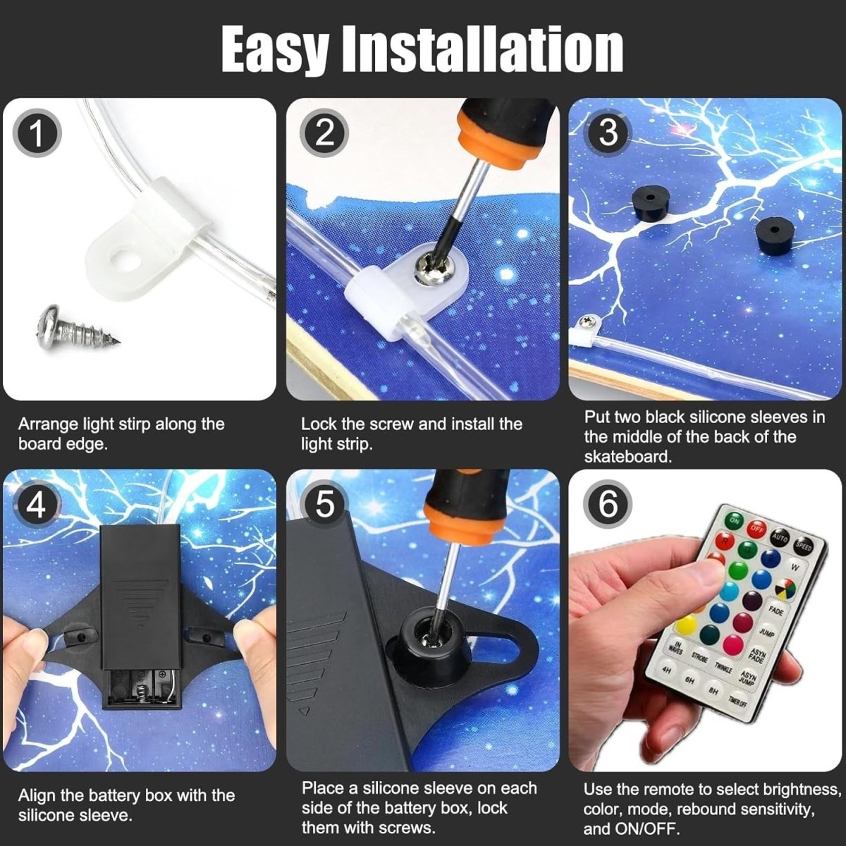 LED Skateboard Light Kit Remote Waterproof 16 - Color Night Riding Strip - Kwikley