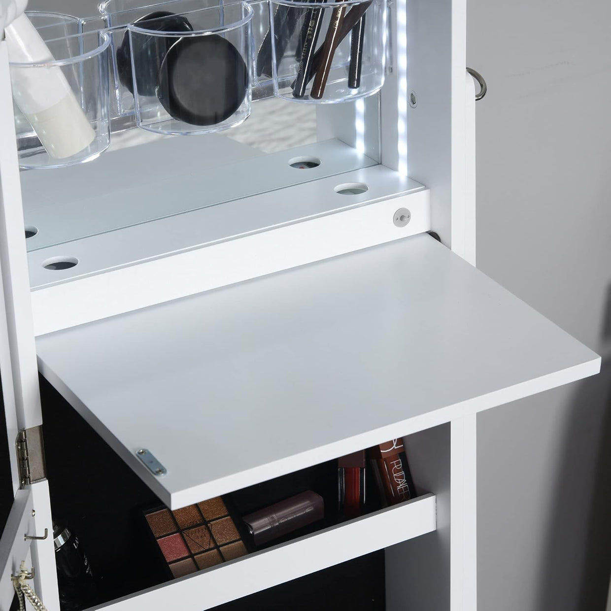 LED Standing Mirror Jewelry Cabinet Full Length Storage Drawers Organizer - Kwikley