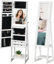 LED Standing Mirror Jewelry Cabinet Full Length Storage Drawers Organizer - Kwikley