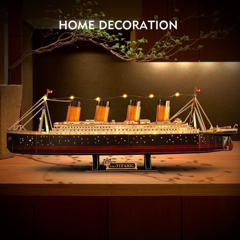 LED Titanic 3D Puzzle Ship Model 266 Pieces Large Building Kit Gift - Kwikley