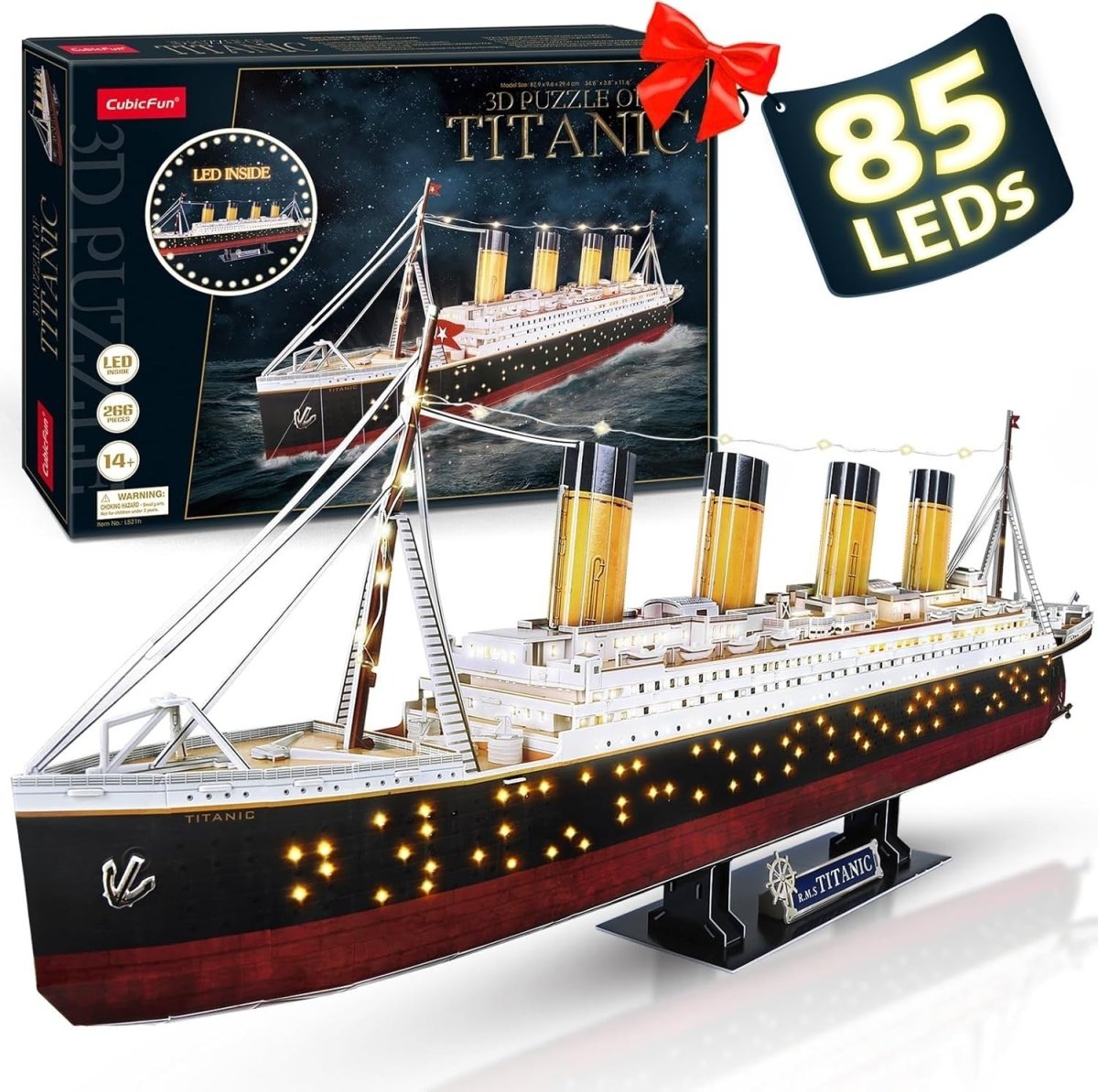 LED Titanic 3D Puzzle Ship Model 266 Pieces Large Building Kit Gift - Kwikley