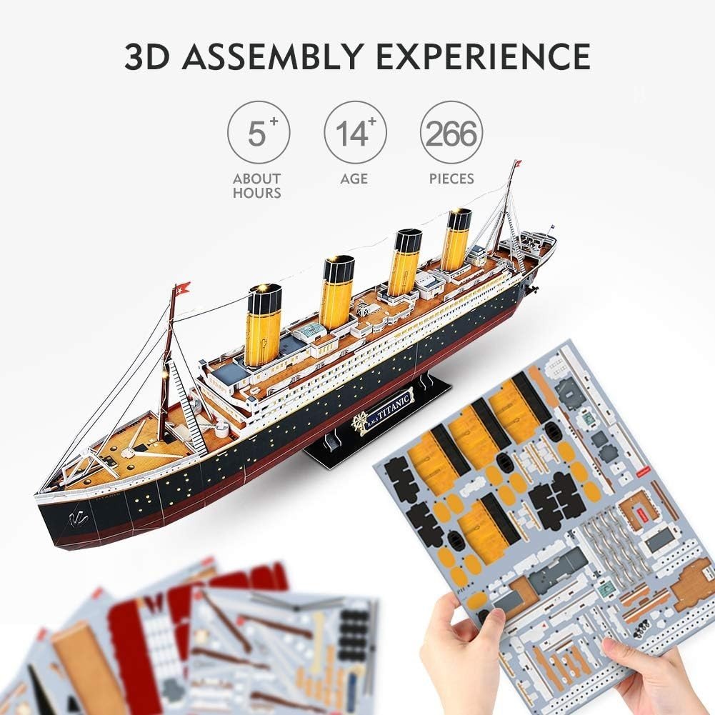 LED Titanic 3D Puzzle Ship Model 266 Pieces Large Building Kit Gift - Kwikley