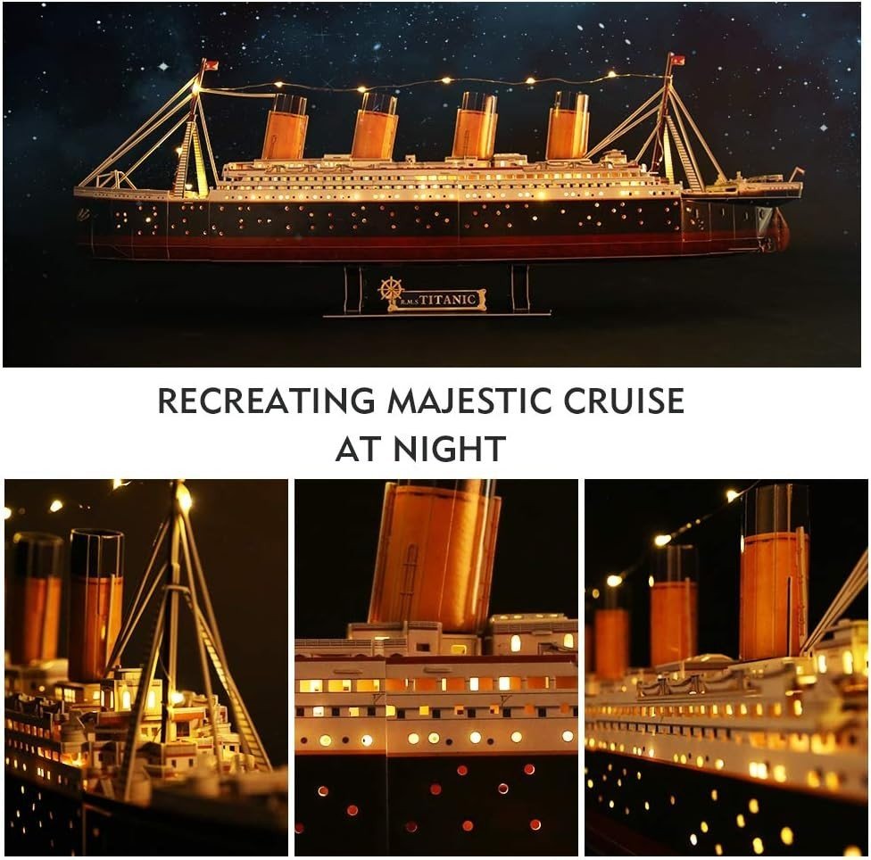 LED Titanic 3D Puzzle Ship Model 266 Pieces Large Building Kit Gift - Kwikley
