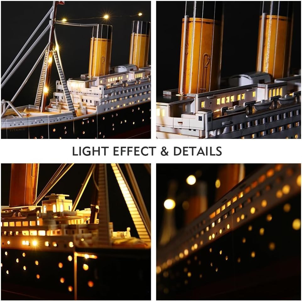 LED Titanic 3D Puzzle Ship Model 266 Pieces Large Building Kit Gift - Kwikley