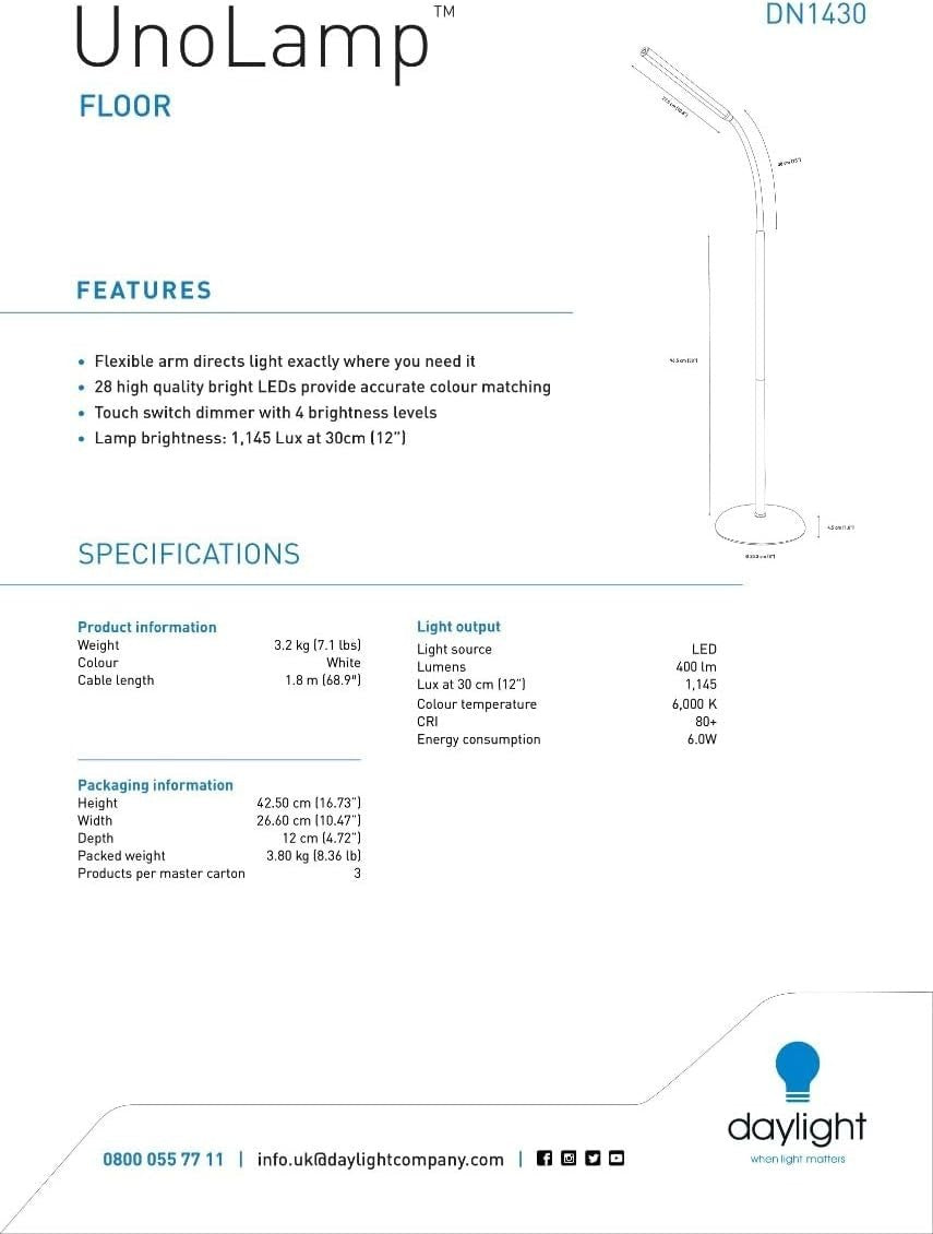 LED Touch Control Floor Lamp with Flexible Arm & Dimmable Brightness - Kwikley