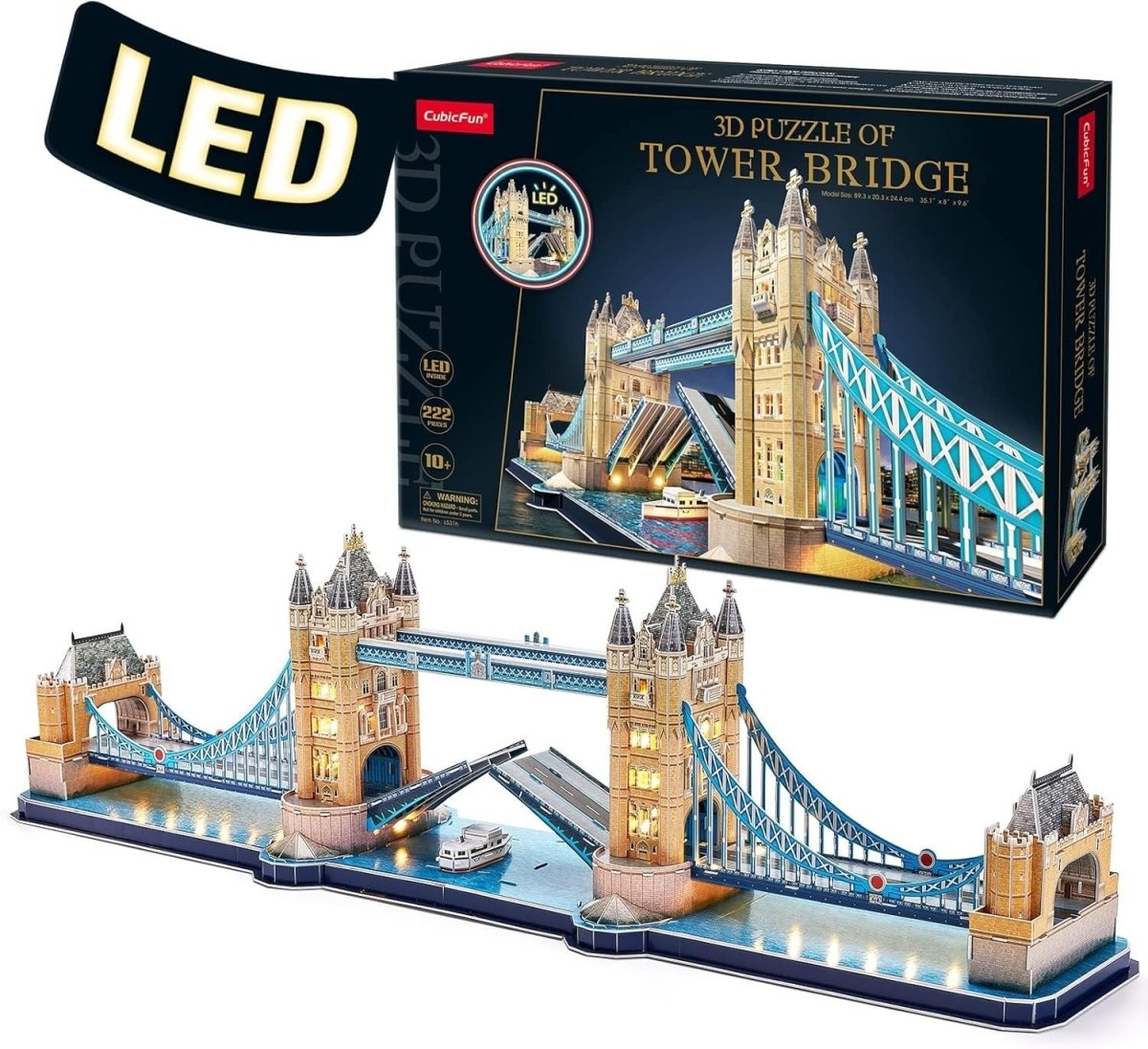 LED Tower Bridge London 3D Puzzle 222 Piece Model Kit Souvenir Gift - Kwikley